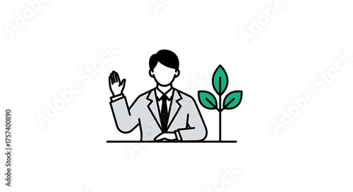 Honest businessman swearing oath with green sprout, promising sustainable growth and ethical business practices for a greener future