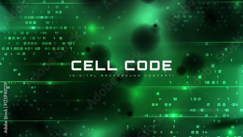 Glow binary code of cell on green background, Future medical technology of genetic modification research with artificial intelligence.