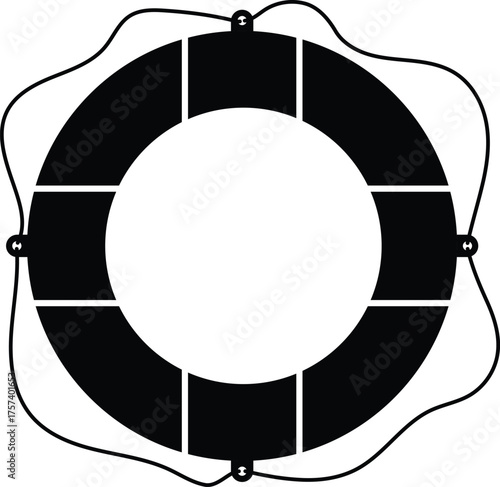 Lifebuoy Emergency Float Ring Silhouette. Black and White Icon Design Elements on Isolated White Background