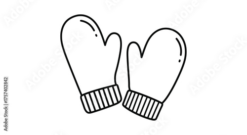 Simple line art drawing of a pair of cozy winter mittens ready for cold weather adventures silhouette