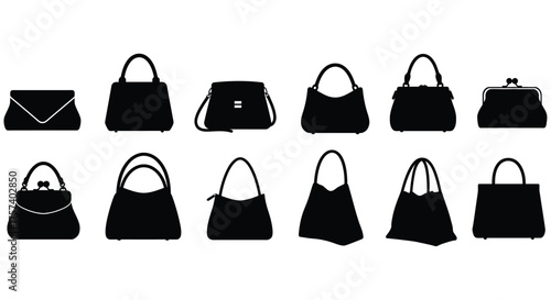 Diverse collection of fashionable handbags and purses showcase various styles and designs for women accessories silhouette