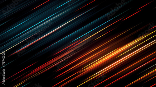 Dynamic abstract background with diagonal glowing lines in blue, red, and orange hues creating high contrast tech pattern