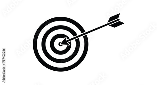 Archery target hit by arrow symbol representing aim success goal achievement and precision targeting silhouette