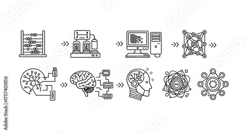 Abstract technology icons representing data science machine learning and artificial intelligence concepts vector