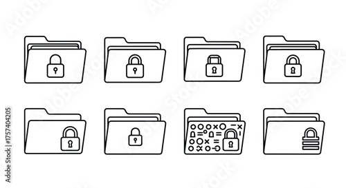 Secure digital folder icons set locked privacy data protection concept files folders digital security vector