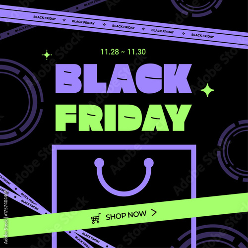 Black Friday Sales Promotion Banner with Bold Neon Colors and Modern Design