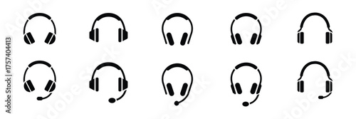 Headphone icon vector for web and mobile app.  Black headphones icon collection. Set of music headphones icons.  eps 10 