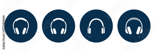 Vector headphones icon. Black headphones icon collection. Set of music headphones icons.  Minimalist Music Vector Set . eps 10