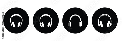 A set of headphones linear icon. Graphic web label of earphone. Sound symbol. Device for listening to music. A simple black and white icon illustration of a headset with a microphone. eps 10