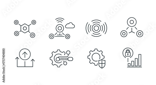 Modern technology icons set internet of things smart city digital solutions connectivity and security vector