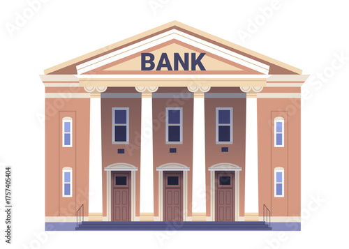 Flat Style Bank Building on White Background. Financial Institution Vector Icon