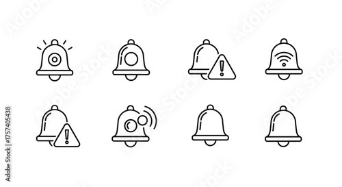 Collection of hand-drawn bell icons representing notifications alerts warnings and connectivity status vector