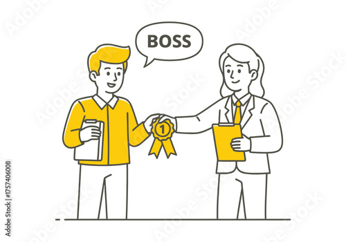A illustration of business man boss award to employ