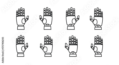 Robotic hand gesture collection diverse poses mechanical fingers industrial automation technology vector