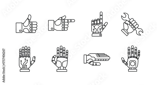 Set of robotic hand gestures and tools for technology and innovation concepts vector