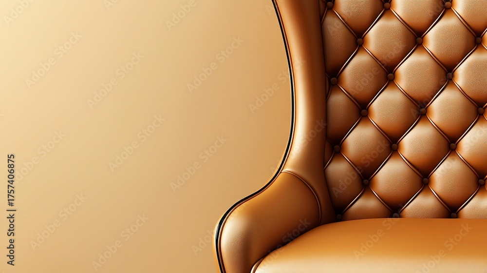 Obraz premium Luxurious Leather Armchair Detail Quilted Backrest and Elegant Design on Neutral Background.