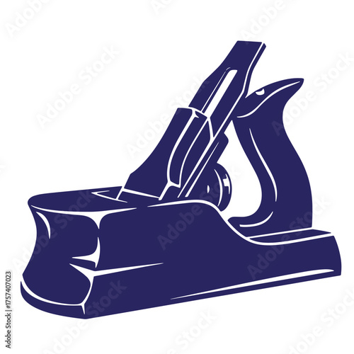 Blue silhouette vector illustration of a traditional woodworking hand plane for carpentry