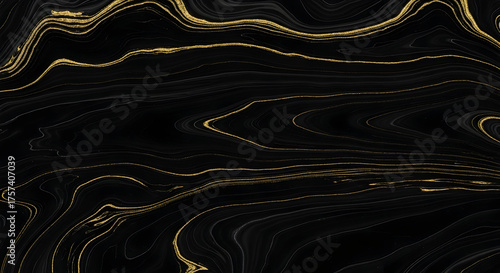 black marble with bold gold and white wlightning-like veins, dramatic kintsugi-inspired design for high-end luxury interiors, statement furniture, and sophisticated architectural elements


