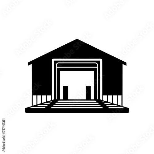 Silhouette of a warehouse building on transparent background