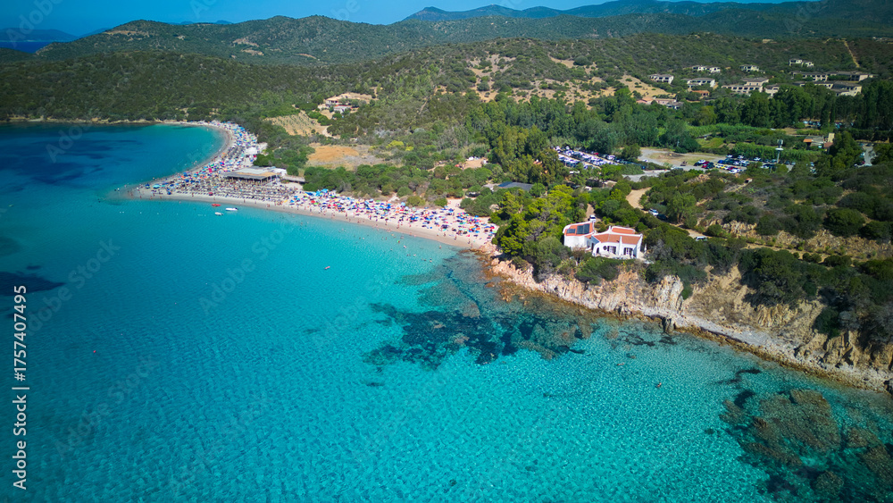 Naklejka premium Crystal Clear Sea and Rocky Shoreline, Sardinia Drone Seascape