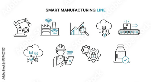 Smart manufacturing icons representing industry 4.0 concepts and technologies vector