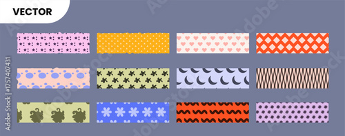 Washi tapes collection.Colourful scrapbook stripes label decorative tag paper sticker vector illustration