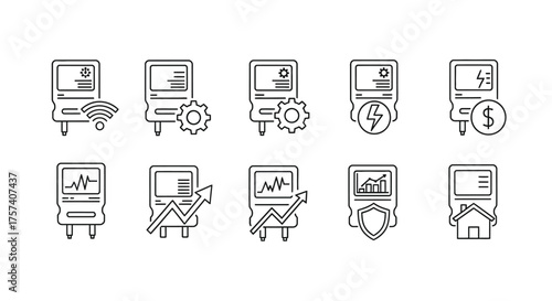 Hand drawn icons representing financial growth security and data analysis technology set vector