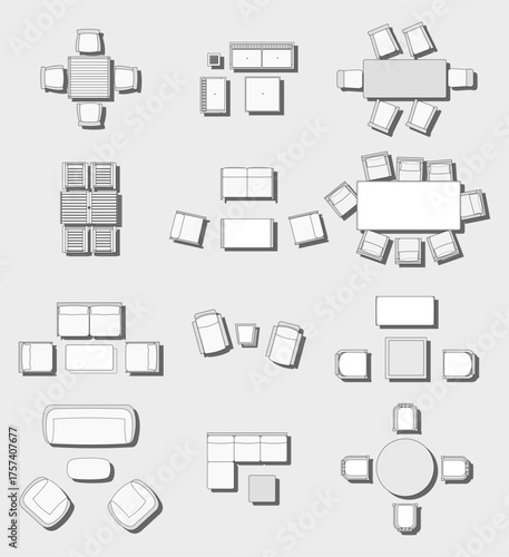 Top-Down Furniture Layouts for Interior Design