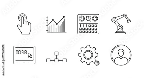 Collection of business and technology icons hand drawn sketch style for presentations and apps vector
