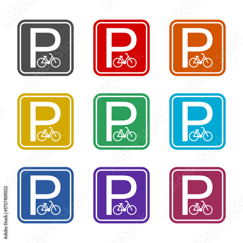 Parking bicycle area sign  icon isolated on white background. Set icons colorful