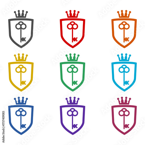 Shield key logo design icon isolated on white background. Set icons colorful