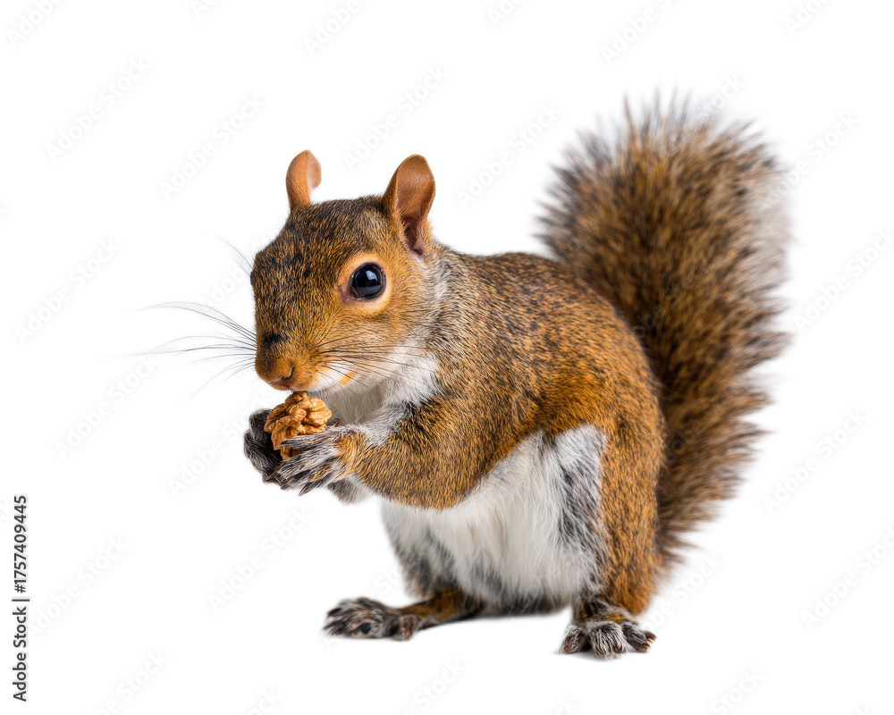 Obraz premium Close-up of a Cute Squirrel Holding a Nut with Detailed Fur and Playful Expression in Natural Setting