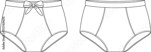 High‑waisted underwear, women’s lingerie, retro style, garment design, clothing template, fashion mockup, technical drawing, sewing pattern, vector illustration, apparel industry