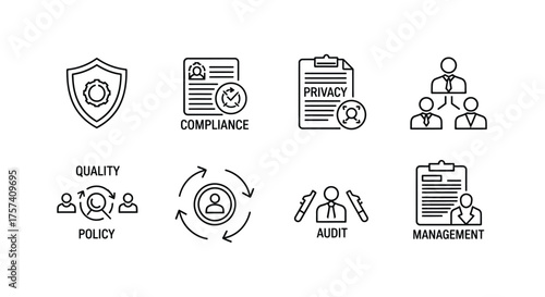 Set of hand drawn business icons representing hr recruitment safety compliance and teamwork concepts vector