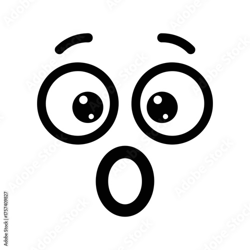 Simple Black Outline Surprised Face Emoji Expression on White Background