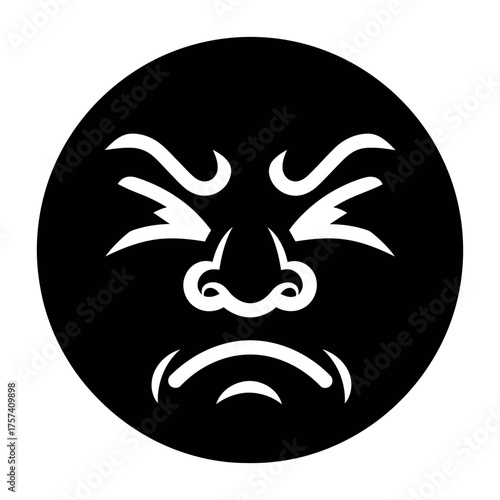 Graphic Monochromatic Disgusted Face Expression Icon Black Circle Design