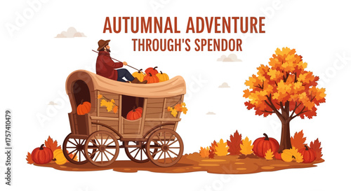 Autumnal Adventure Through Nature's Splendor with a Pumpkin Wagon