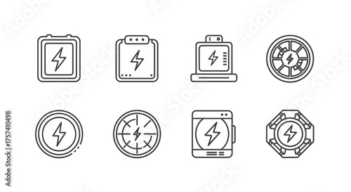 Collection of abstract lightning bolt icons symbolizing power energy and electricity in various shapes vector