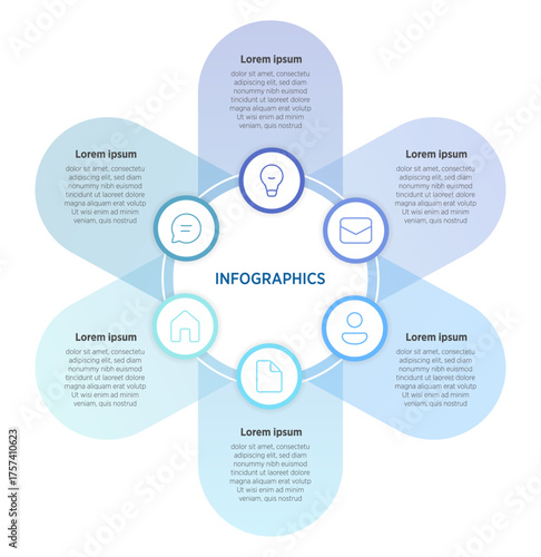 A vibrant vector infographic featuring a 6-step rounded timeline connected by circular elements, complete with adaptable layouts and marketing icons for versatile presentation needs.