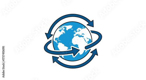 Global technology network connected earth orbiting arrows business corporate communication worldwide vector