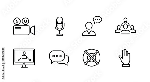 Collection of hand drawn communication icons for online meetings and networking vector