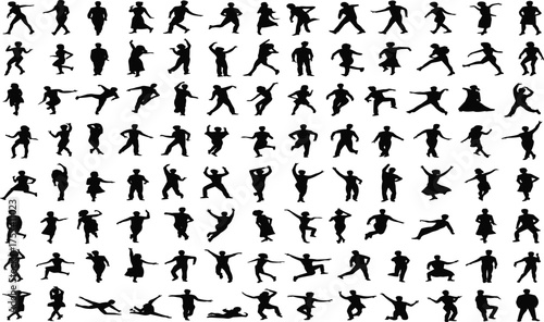 Collection of dancing human silhouettes in various poses for creative design, vector art, and illustration use