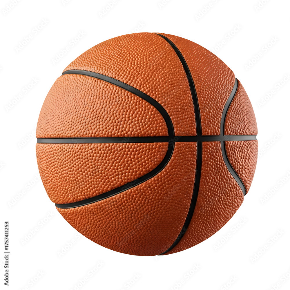 Fototapeta premium A closeup studio shot of a standard orange basketball isolated on a transparent background, showcasing its textured surface and black lines