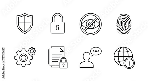 Cybersecurity and data protection icons security technology digital privacy and access control concepts represented vector
