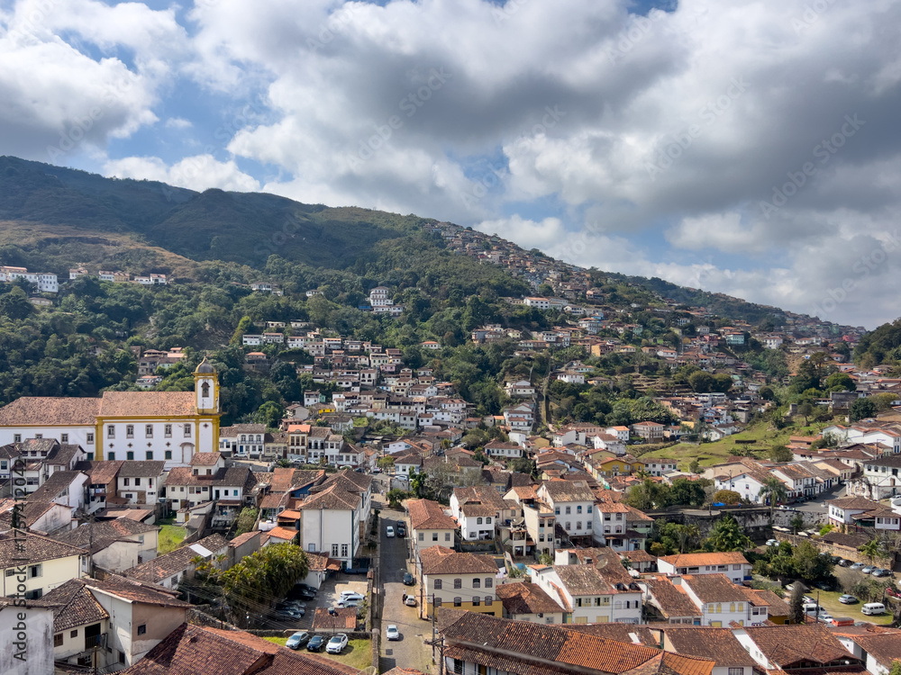 Obraz premium Panoramic view of Ouro Preto historic center, Brazil