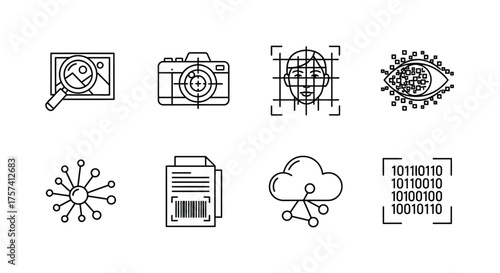 Collection of hand drawn icons for technology big data and digital concepts vector