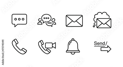 Hand drawn communication icons speech bubble mail phone bell send message cloud technology digital connection set vector