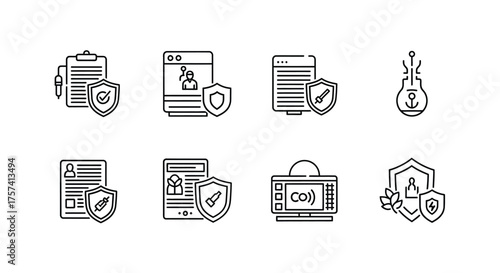 Security icons set protecting documents data and digital information for online safety concepts vector