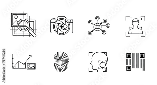 Collection of flat icons representing technology security and data analysis concepts vector