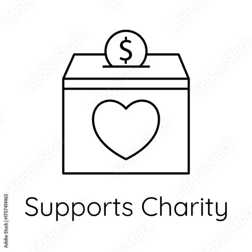 Charity Box Symbol - Community Support - Philanthropic Efforts - Outline Vector - Non-Profit Organization